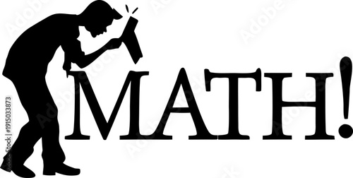 A silhouette of a person holding a magnifying glass over the word math isolated on white background, Vector