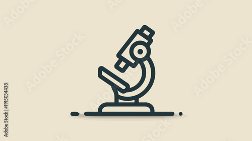 A detailed icon of a scientific microscope with a simple line-art style on a beige background