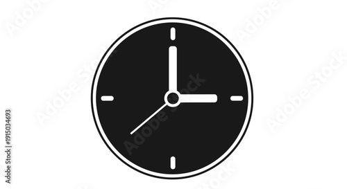 Black Clock Face with White Hands.