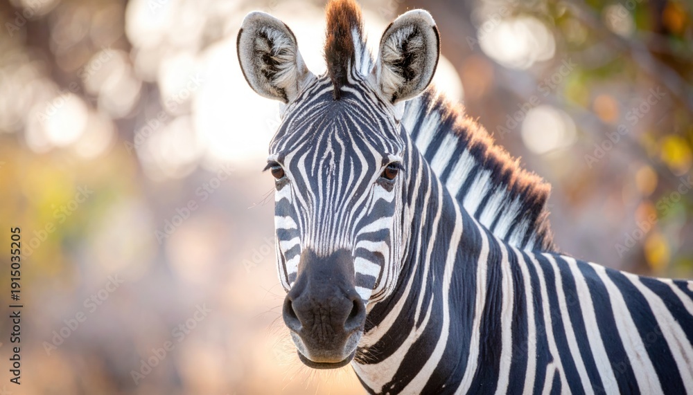 Fototapeta premium Close-up portrait of a zebra in its natural habitat.