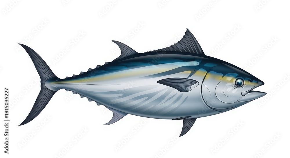 Fototapeta premium Tuna Fish Illustration on White Background.