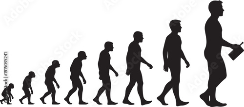 Evolution of Human from Monkey to Businessman with Briefcase Silhouette