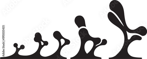 Ink Blobs Splashing in a Row on White Background