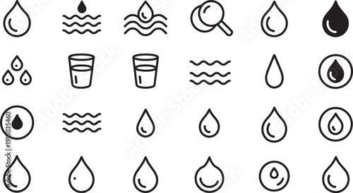 Collection of black and white water drop and wave water drop water wave magnifying glass of water liquid drop