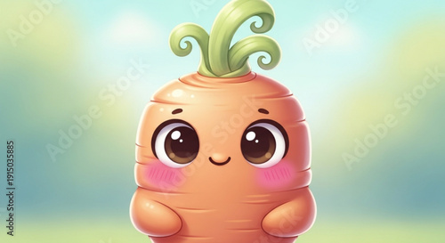 Cute Cartoon Carrot Character with Smiling Face and Pink Cheeks