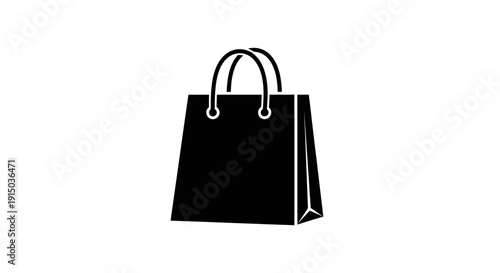 Black Shopping Bag with Handles Illustration.