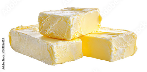 Three Blocks of Yellow Butter Stacked Together, Isolated on transparent background