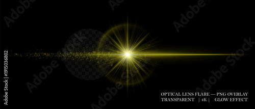 Luminous lens flare with sparkling dust, realistic light diffusion, and soft transparency. Perfect for cinematic overlays, lighting accents, and creative visuals.