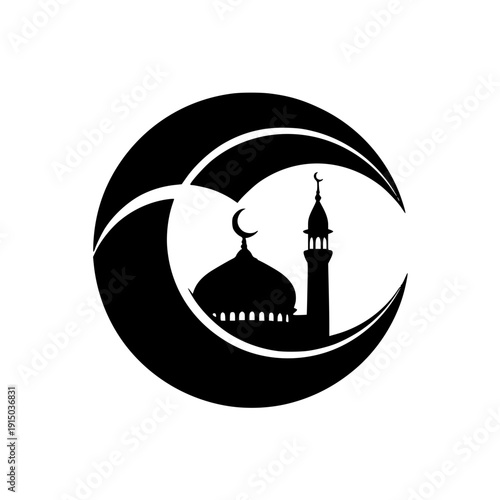 Islamic mosque logo with crescent moon