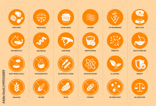 A set of icons  for pet food. The outline icons are well scalable and editable. Contrasting elements are good for different backgrounds. EPS10.