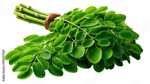 Moringa Leaves Bundle: A vibrant and fresh bundle of moringa leaves, showcasing their lush green foliage, tightly bound together.