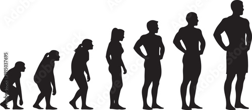 Human Evolution Silhouette Illustration from Ape to Modern Man