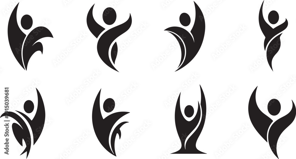 Obraz premium Set of eight abstract human figures in black and white
