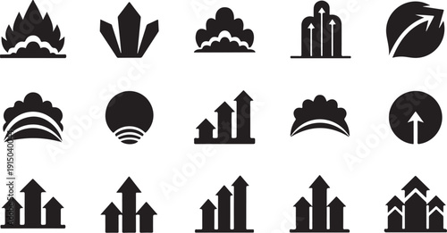 Black and white icons of growth and development symbols