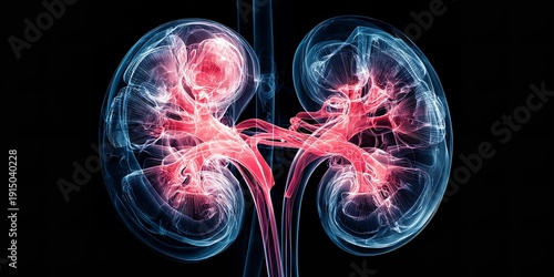 Illuminated human kidneys x-ray .