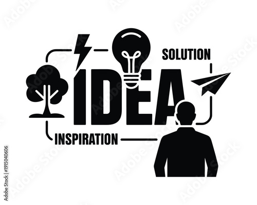 Creative concept of idea generation and problemsolving with a light bulb and inspiration elements