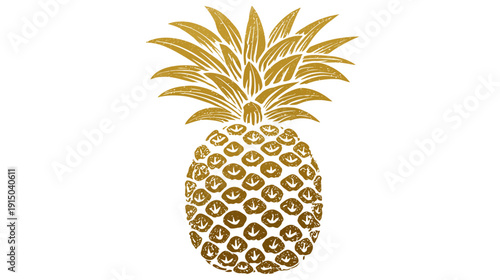 A golden, textured pineapple illustration, featuring spiky leaves and a pattern of scaled segments