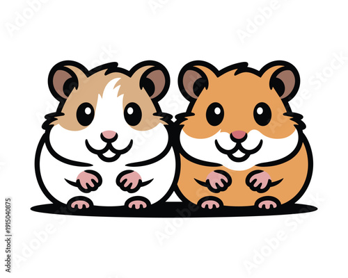 Two adorable cartoon hamsters with big eyes and fluffy cheeks stand side by side