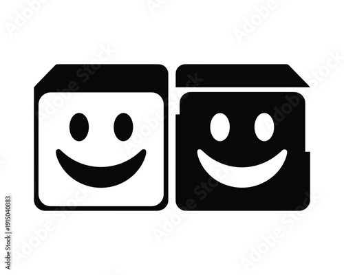 Two square smiley face icons representing happiness and a negative or sad emotion against a white background