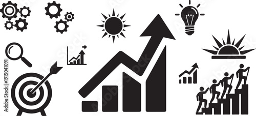 Business Growth Concept with Various Success Symbols and Icons