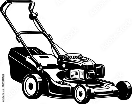 Modern Garden Lawn Mower Silhouette - Yard Maintenance and Gardening Tool Vector