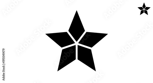Graphic icon design featuring a stylized geometric five-pointed black star shape composed of separate diamond-like segments on transparent background