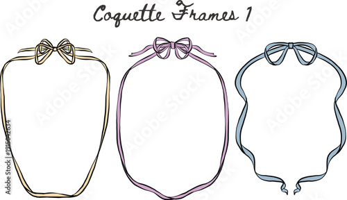 Coquette Bow and Ribbon Frame Illustration, Hand-Drawn Vintage Decorative Border for Wedding, Birthday, and baby shower Invitations