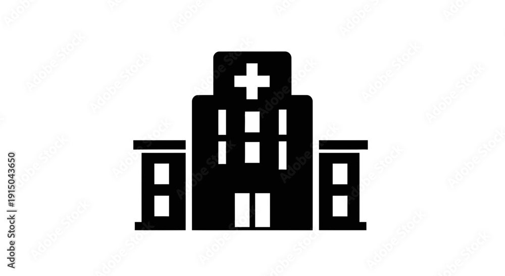 Naklejka premium Hospital Building Icon with Cross Symbol.