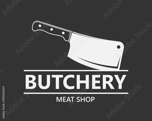 Butchery logo design template. Logo meat shop  with meat knife.  Graphic symbol isolated on black background. Vector illustration