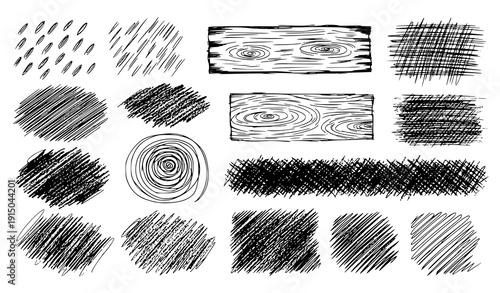 Hand drawn pencil crosshatch and grunge texture vector set