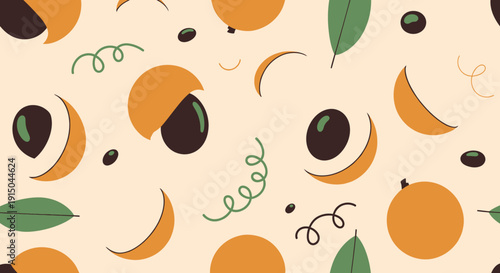 Abstract Fruit Pattern with Citrus Slices and Leaves