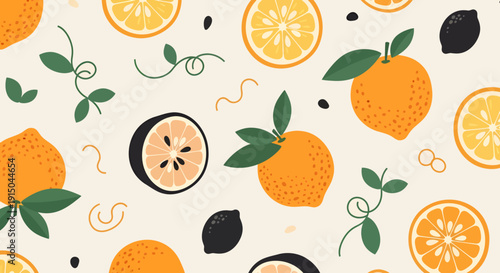 Vibrant Citrus Fruit Pattern with Oranges and Lemons