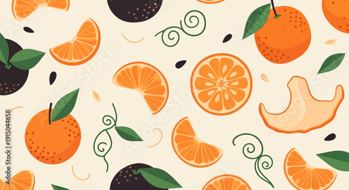 Vibrant Citrus Fruits and Ginger Root Pattern for Fresh Healthy Design