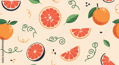Vibrant Citrus Fruit Pattern with Oranges and Grapefruits