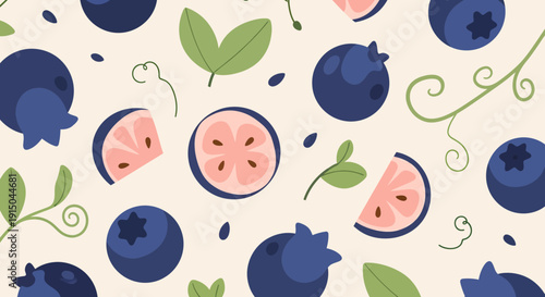 Fresh Blueberries and Pink-Hued Fruit Pattern Design