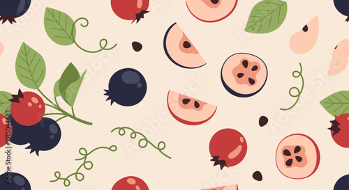 Fresh Berries and Fruit Slices on Light Background