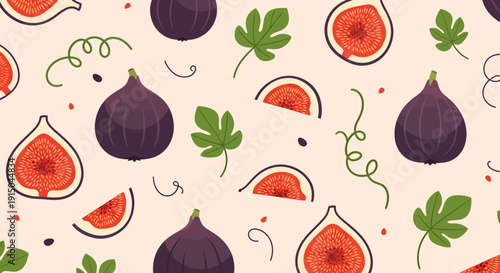 Fresh Black Figs and Green Leaves Pattern for Food Design