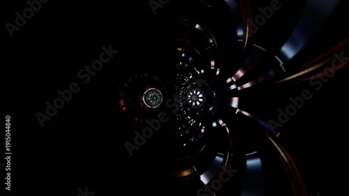 Sacred torus portal resembling an awakened third eye, kundalini spirals flowing through dark psychedelic symmetry, immersive realm of meditation and cosmic awareness
