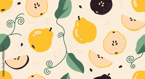 Colorful Lemon and Fruit Pattern with Leaves for Fresh Design
