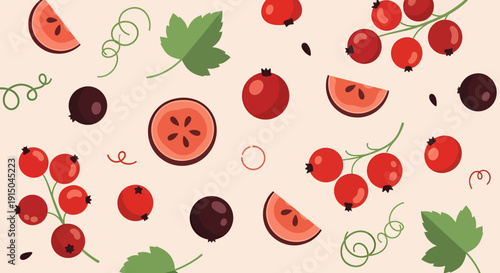 Fresh Fruit Pattern with Berries and Watermelon Slices