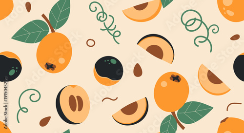 Abstract Illustration of Fruits and Leaves with Vibrant Colors