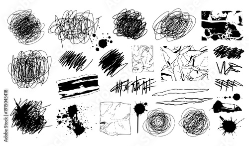 Edgy grunge scribble torn paper ink stain vector elements