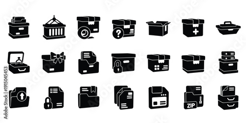 Collection of package and document icons for storage and organization