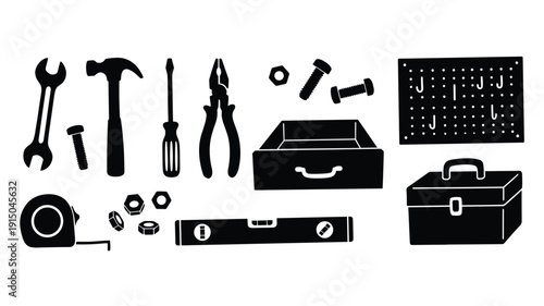 Tools and hardware silhouettes for repair and construction work