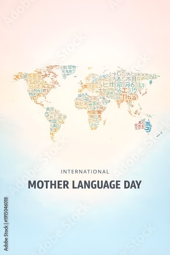 A colorful world map with text overlay for International Mother Language Day