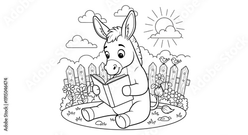 Cute Bunny Reading Book in a Scenic Garden Scene