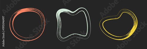 Abstract organic shape set in modern flat style. Fluid irregular blob forms with layered brush texture and bold pastel color combinations. Perfect for social media highlights, banners, posters