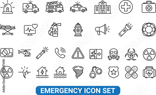Emergency Icon Set Vector Illustration Medical Safety Signs Disaster Symbols