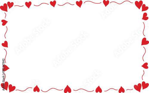 Cute Red Heart-Shaped Wavy Line Rectangle Frame - Romantic Border for Love, Valentine's Day, or Children's Designs