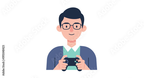 Young Man Playing Video Game with Controller
